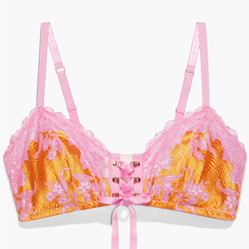 Savage X Fenty Pink and Orange Lace’d Up Bralette. Large. NWT. - Picture 2 of 10